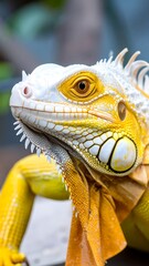 Fototapeta premium Close-up of a vibrant yellow and white iguana