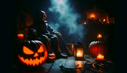 Pumpkin Head Horror in Haunted Darkroom