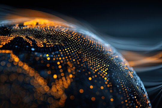 Abstract visualization of a sphere composed of glowing dots with wave-like strands