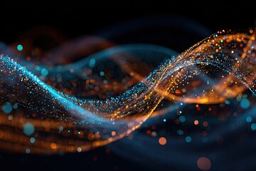 An abstract illustration showcasing a flowing, luminescent data stream against a dark backdrop