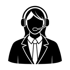 Illustration of a woman with headset in business attire in black and white style