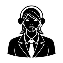 Illustration of a female customer service representative with headset and tie suit