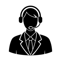 Silhouette of a customer service representative with headset and business suit