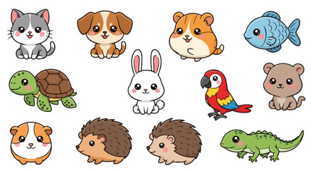 Adorable Cute Kawaii Cartoon Animal Collection Pets Wildlife Wildlife Friends Vector Illustrations for Kids Education and Designs