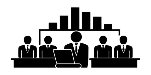 Obraz premium Illustration of business team meeting with laptop and bar graph presentation