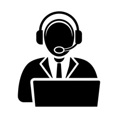 Illustration of a customer service representative with headset and laptop icon art