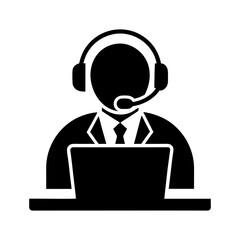 Illustration of a customer service representative wearing a headset at a desk