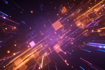 Abstract digital art showing a vibrant, futuristic network with lines and light trails