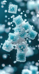 Teal sugar cubes clustered, some frosted