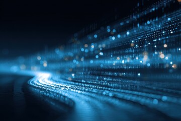 Abstract digital rendering showcasing data streams and interconnected network activity with blue hues