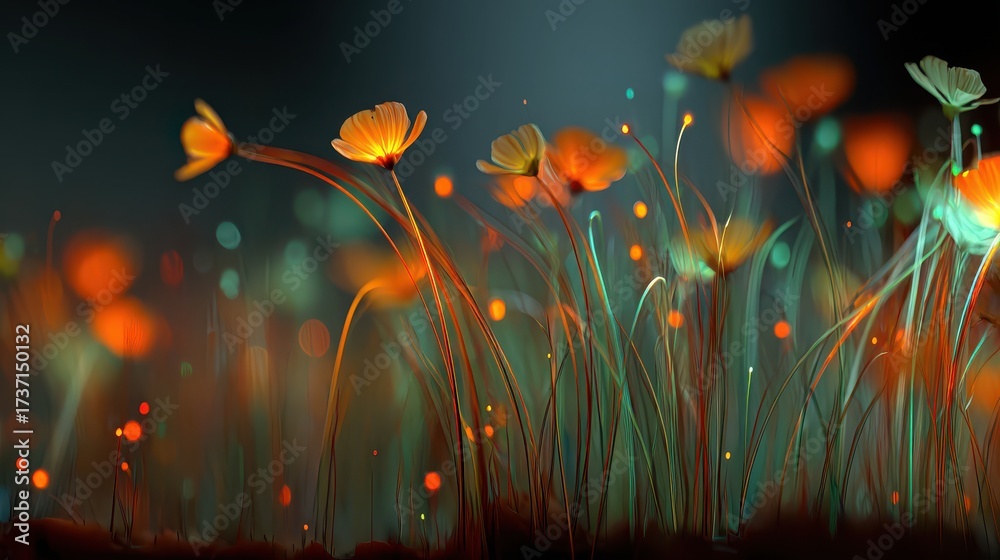Canvas Prints surreal glowing digital field of abstract colorful flowers