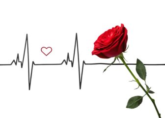 Red rose and heartbeat line isolated on transparent background