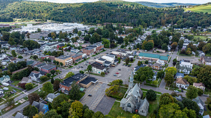 Greene, NY, USA - September 14, 2025 - Afternoon aerial mage of the area surrounding the Village of Greene, Chenango County, NY.