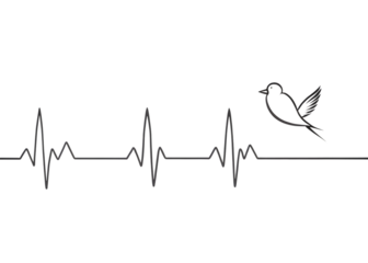 Line art of a bird flying over a heartbeat line isolated on transparent background