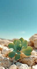 Succulent amid rocks, turquoise sky above