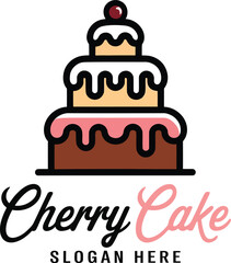 Delicious multi-tiered cherry cake with icing and cherry topping for sweet celebration