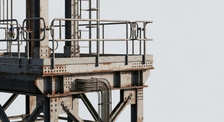 Industrial Metal Platform with Rust and Railings