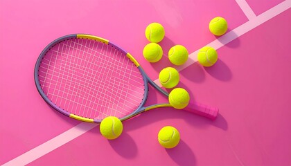 Tennis racket and balls on a pink court (3)