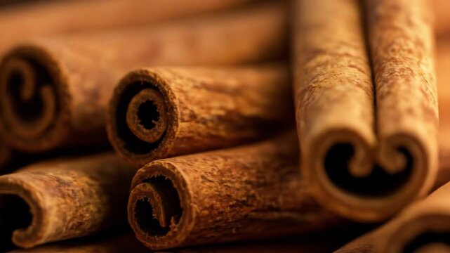Close-up of aromatic cinnamon sticks, a warm and inviting spice.