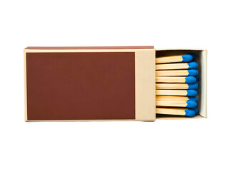 Cardboard matchbox with blue tipped matches isolated on transparent background