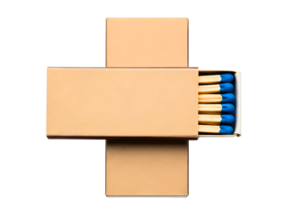 Cardboard matchbox with blue tipped matches isolated on transparent background