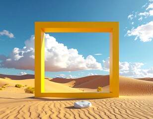 Desert Landscape Framed by a Yellow Square.