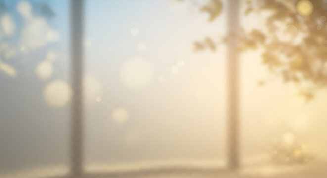 Dreamy beachside morning blur background with light leaks and bokeh effects