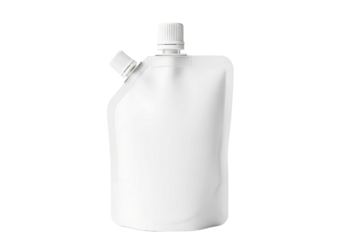 Blank white flexible pouch with screw cap isolated on transparent background