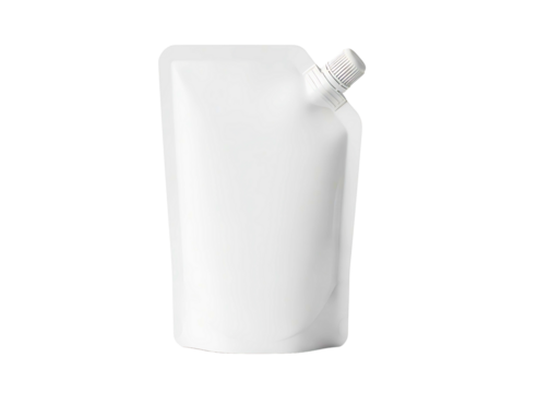 Blank white flexible pouch with screw cap isolated on transparent background