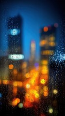 Obraz premium Rainy Night Cityscape View Through Window