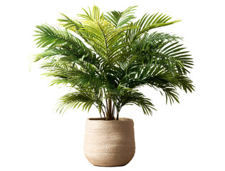 Obraz premium A lush, green palm tree in a beige, woven pot against a transparent background..png