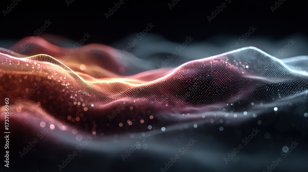 Sticker abstract wave of sound in dynamic 3d wireframe visualization