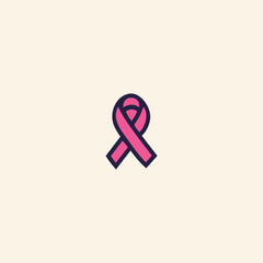 Pink Ribbon Icon &ndash; Breast Cancer Awareness Flat Vector Illustration for Women&rsquo;s Health, Support, and Medical Campaigns