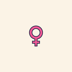 Female Gender Symbol Icon with Pink Ribbon &ndash; Breast Cancer Awareness Flat Vector for Women Health and Medical Campaigns
