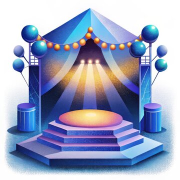 Illuminated stage with balloons and festive lighting
