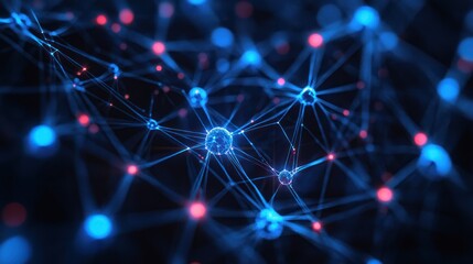 Obraz premium Abstract network of glowing particles. Possible use in scientific, technology, or innovation related material