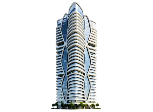 Modern twisted skyscraper building isolated on transparent background