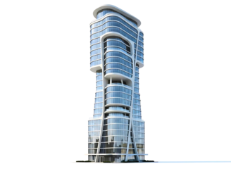 Modern twisted skyscraper building isolated on transparent background