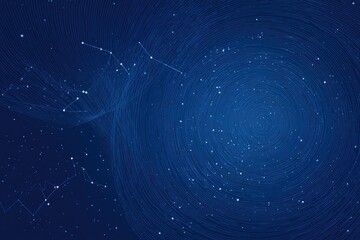 Deep blue abstract background of interconnected lines and star-like dots, swirling with energy