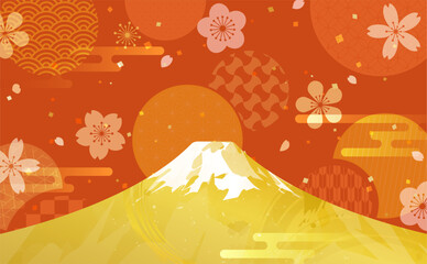 金色の富士山の和風背景