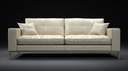 Naklejka premium Modern white leather sofa with comfortable, elegant design. Luxury furniture piece in studio setting, isolated on black background
