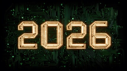 2026 glow in a circuit background, innovation and progress for the new year background