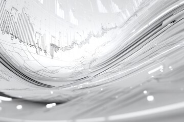 Abstract grayscale composition depicting financial data flowing through fluid, glossy shapes