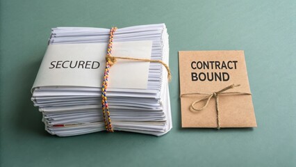 Secured Documents with Contract Bound on Table for Business and Legal Purposes Illustrating Organization and Documentation
