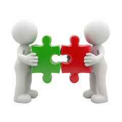 Two Figures with Interlocking Puzzle Pieces on Transparent Background