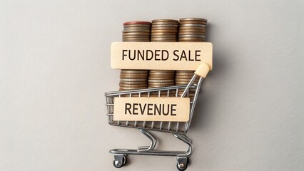 Shopping Cart With Coins Featuring Funded Sale and Revenue Concepts for Financial and Business Growth Representation