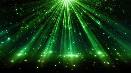 Obraz premium Vibrant green abstract celestial light ray with bokeh sparkle on dark background. magical and energetic shine creating futuristic wallpaper