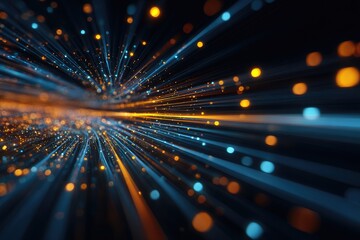 Abstract digital background. Bright lines and dots burst from a dark background, futuristic feel