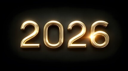 Shiny golden numbers 2026 glow against a dark background. Perfect for greeting cards, party invitations, and festive countdown themes