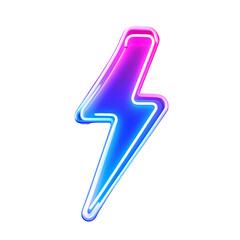 Eye-catching neon lightning bolt in vibrant hues of pink, blue, and white against a contrasting black background, showcasing a modern and futuristic design for energetic graphic elements.